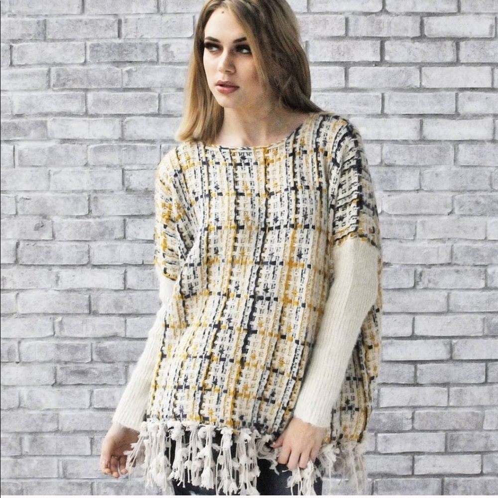 Tweed Sweater with Tassel Fringe